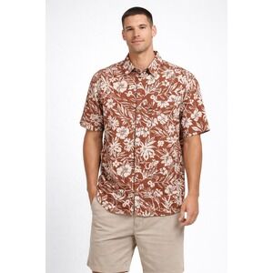 Croft & Barrow Men's XL Brown Tropical Hawaiian Floral Button Up Shirt‎